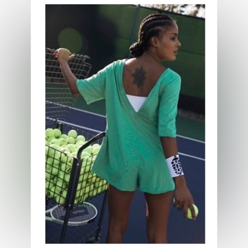 Free People Hot Shot Tee Romper in Green Sheen size Large - Picture 7 of 8